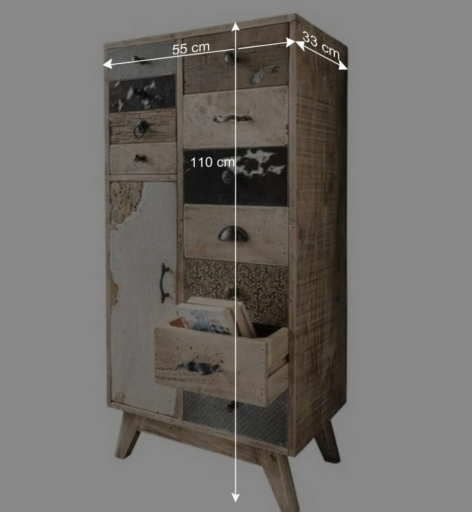 55x110x33 Altholz Hochkommode mit 11 Schubladen - Conville