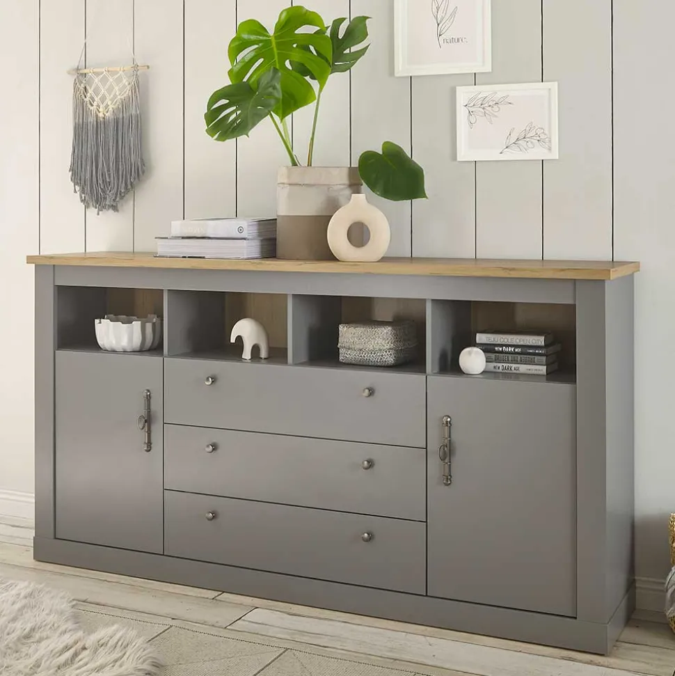 198x104x44 Anrichte in Lichtgrau & Eiche Optik - Buleta