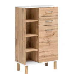67x115x35 Bad Highboard in Eiche NB & Weiß - Voinla