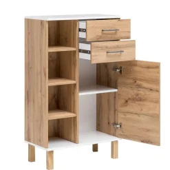 67x115x35 Bad Highboard in Eiche NB & Weiß - Voinla