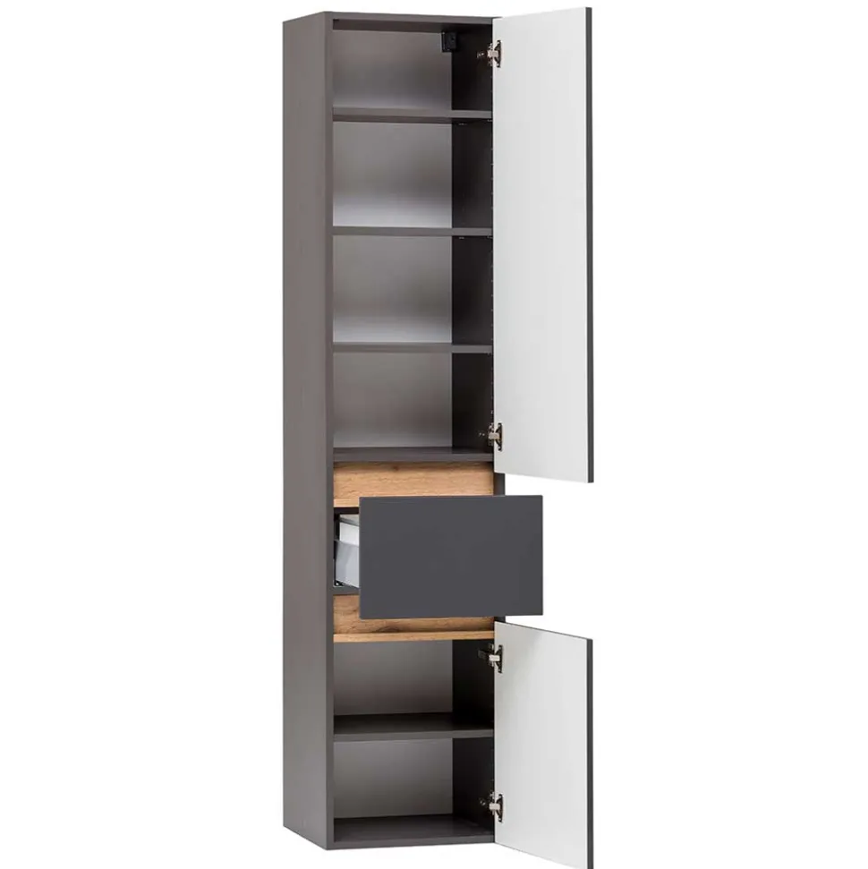 40x185x35 Bad Hochschrank in Grau mit Wildeiche - Agiruan