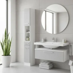 25x190x35 Bad Hochschrank in hellem Grau - Girios I