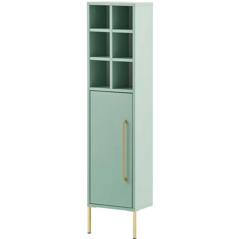 31x131x22 Badschrank in Mintgrün & Gold - Aparcian