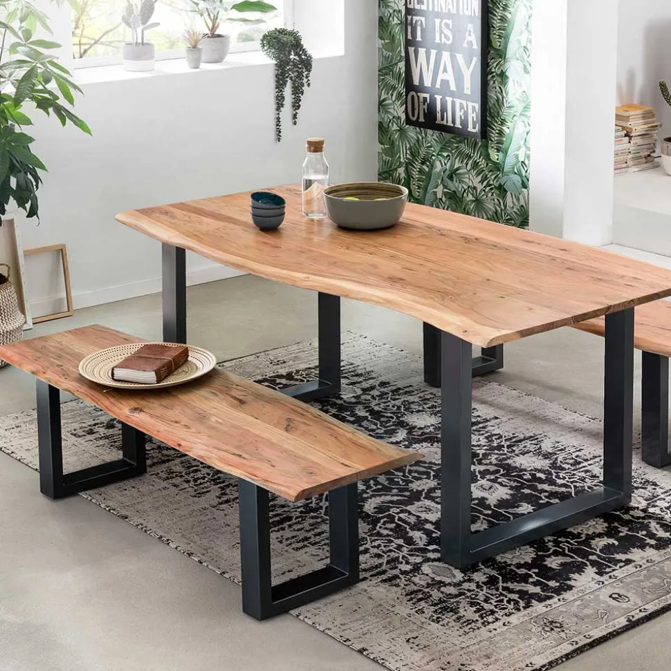 150x46x40 Baumkante Bank mit Bügelgestell - Beataz