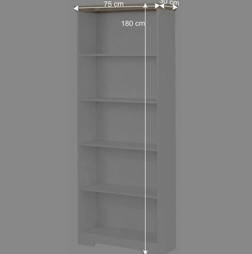 75x180x30 Bücher Regal mit fünf Fächern - Akedra