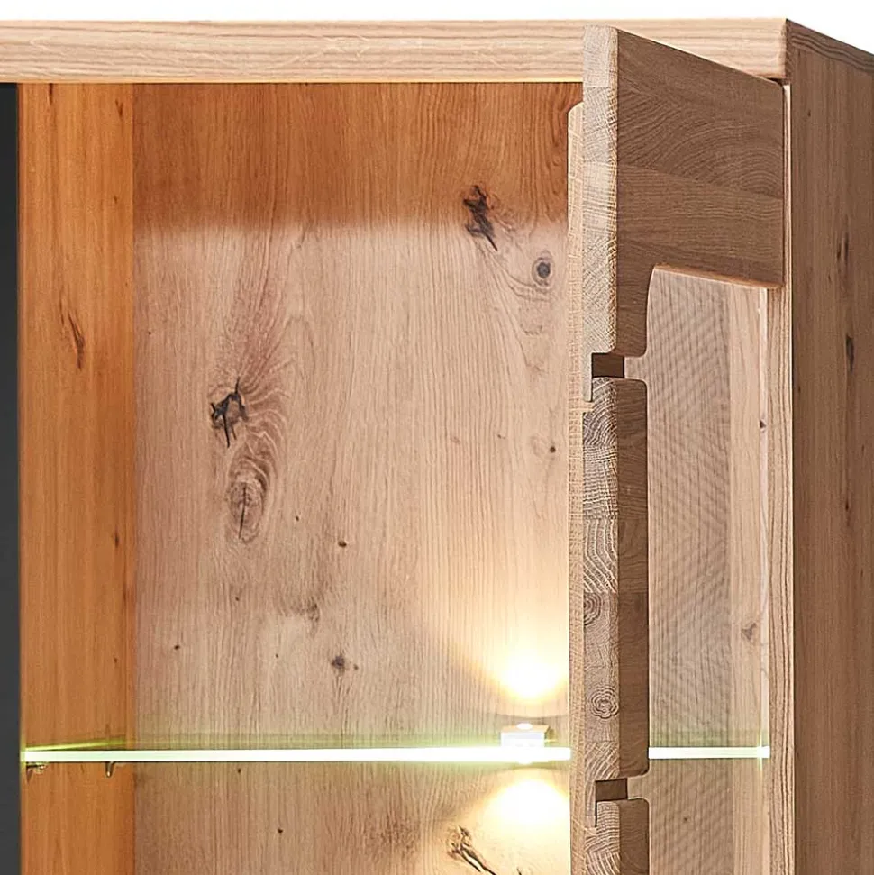 90x203x38 Beleuchtete Vitrine teilmassiv - Mattadore