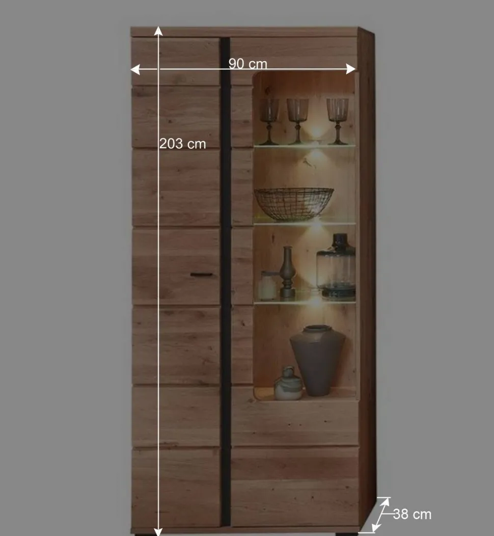 90x203x38 Beleuchtete Vitrine teilmassiv - Mattadore