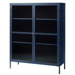 110x140x40 Blaues Stahl Highboard mit Glastüren - Atos