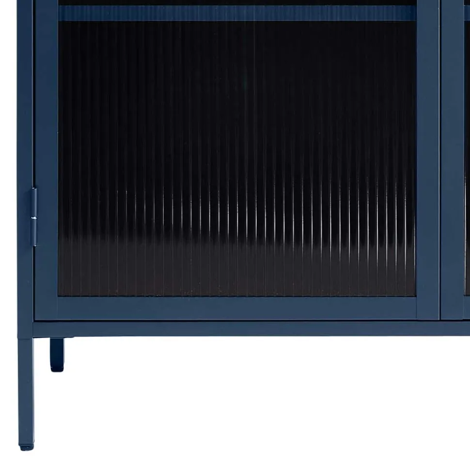 110x140x40 Blaues Stahl Highboard mit Glastüren - Atos