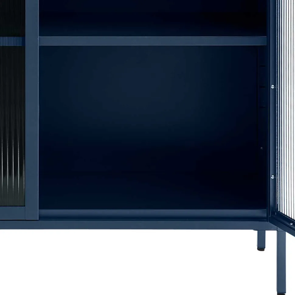 110x140x40 Blaues Stahl Highboard mit Glastüren - Atos