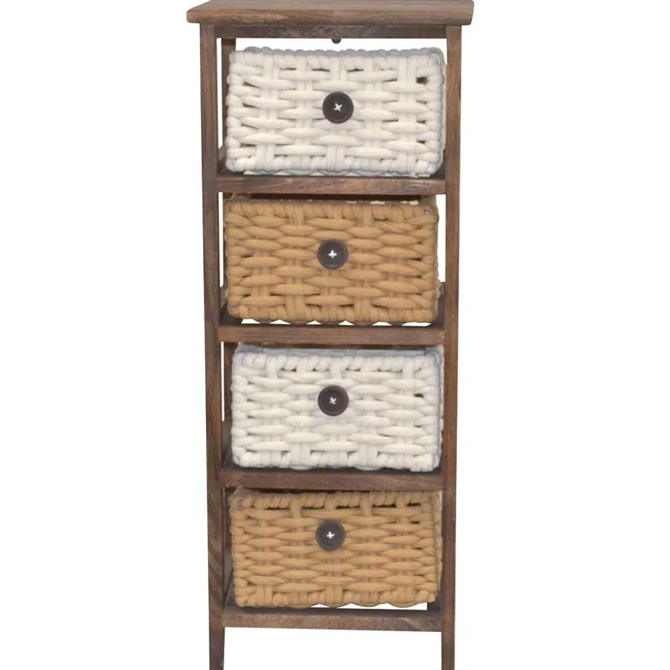 30x73x25 Braunes Holzregal mit vier Körben - Zeus