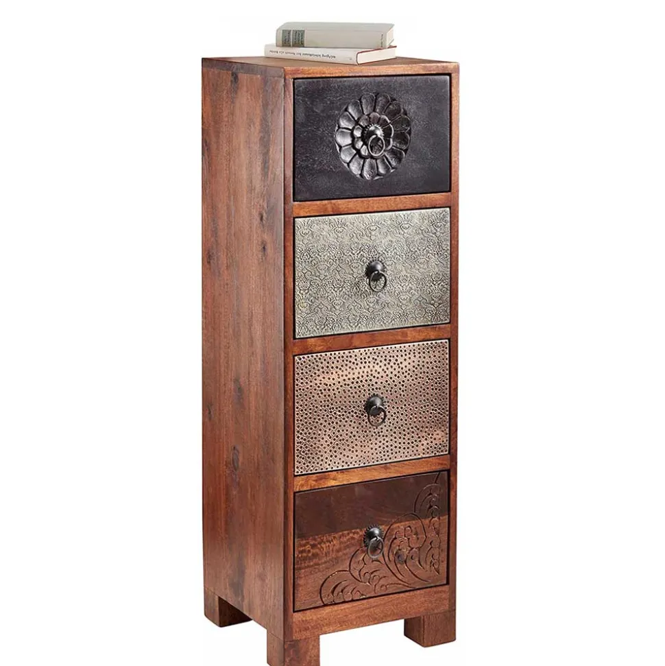 30x85x30 cm Akazie Hochkommode mit Schnitzerei - Welina