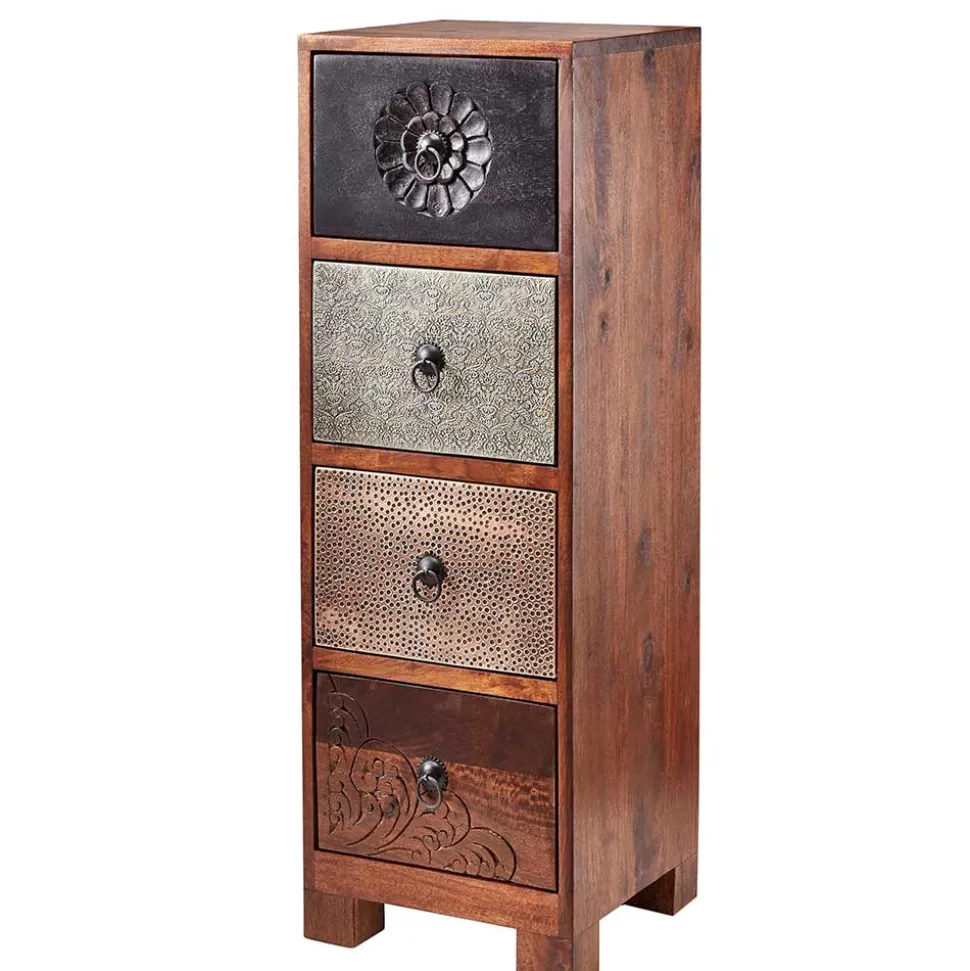 30x85x30 cm Akazie Hochkommode mit Schnitzerei - Welina