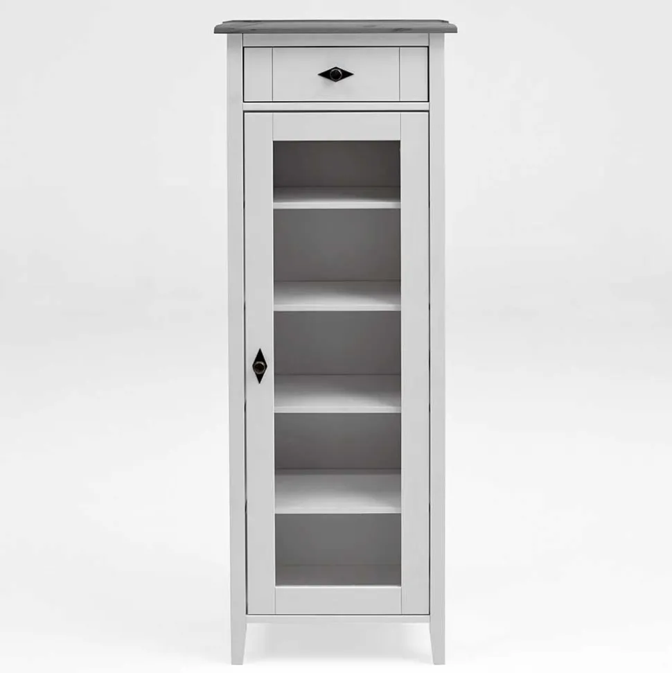 55x149x35 cm Badezimmer Vitrine in Weiß & Grau - Mirandesca