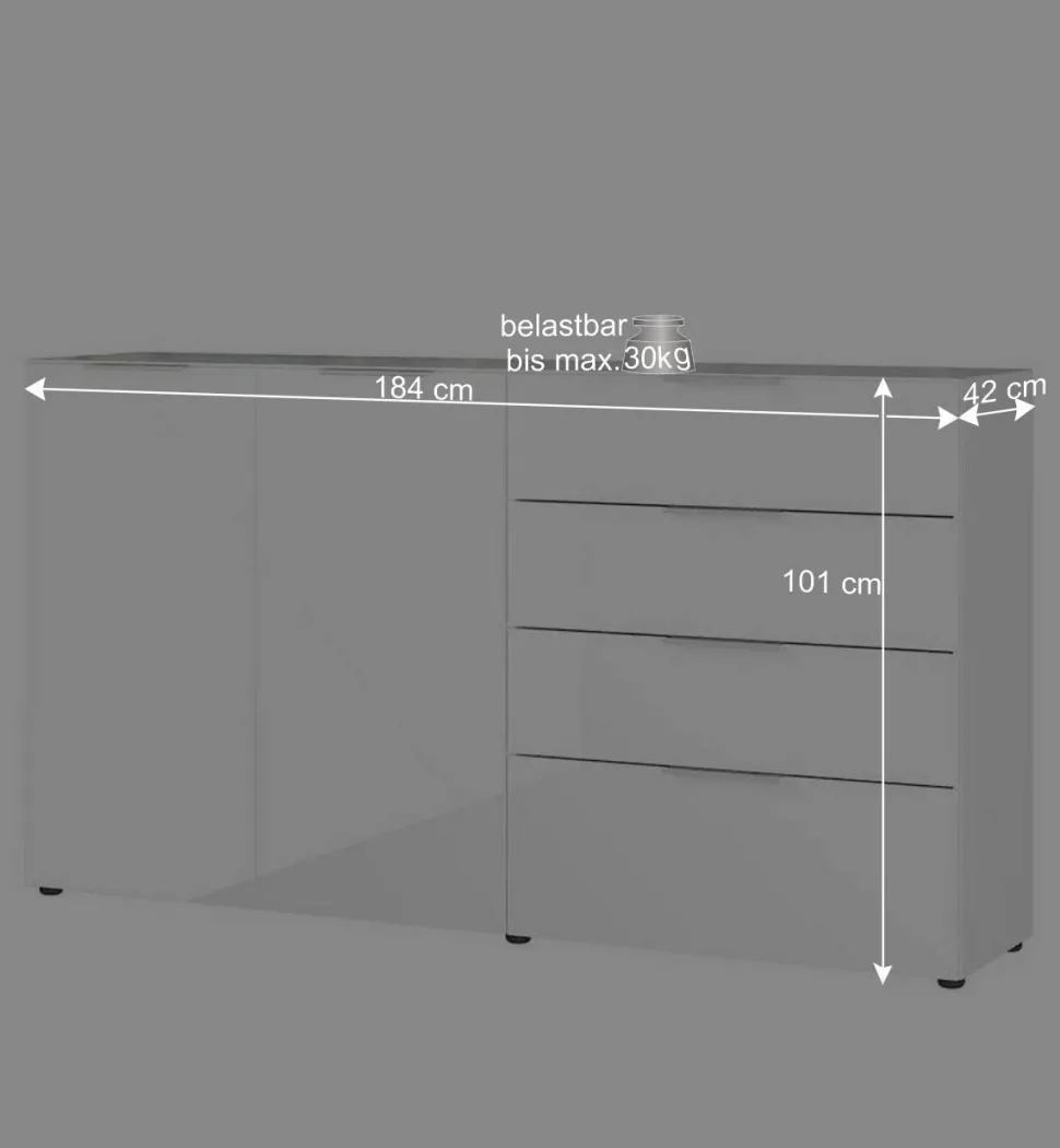 184x101x42 cm Design Sideboard mit Glas Beschichtung - Daven