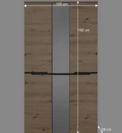 105x192x38 cm Dielen Kleiderschrank mit Spiegel - Kuetra