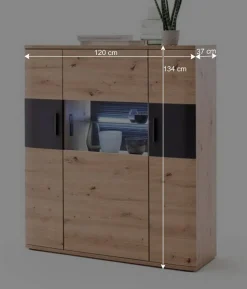 120x134x37 cm Highboard mit drei Türen - Vecenda