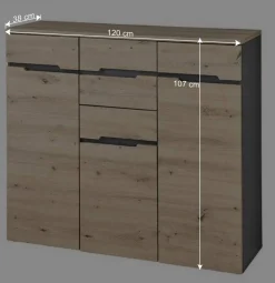120x107x38 cm Hochkommode in Wildeiche - Kuetra