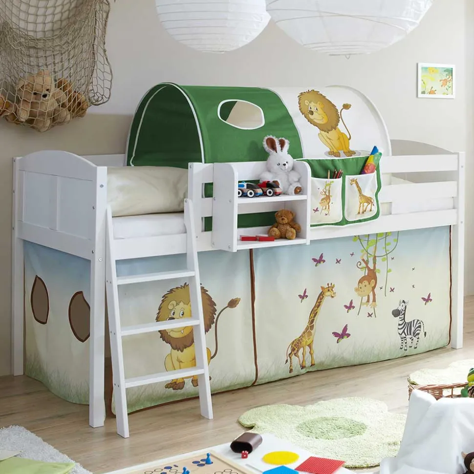 96x118x206 cm Kinder Hochbett aus weißer Kiefer - Moto