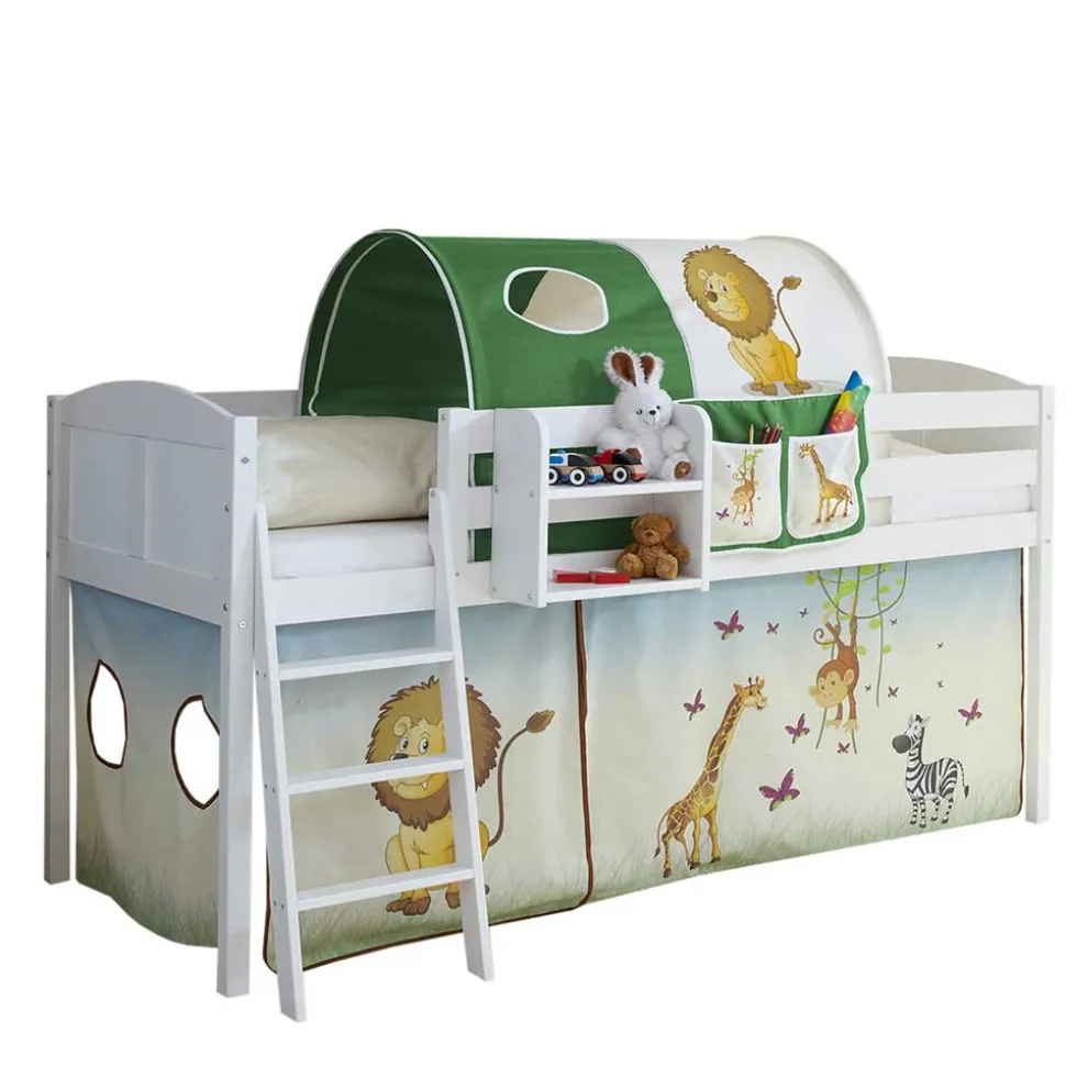 96x118x206 cm Kinder Hochbett aus weißer Kiefer - Moto