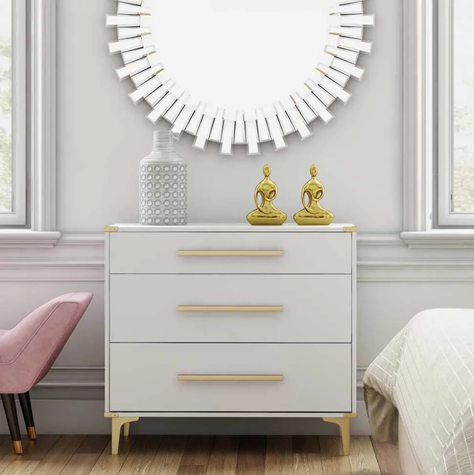 91x81x46 cm Kommode in Weiß und Messing - Onan