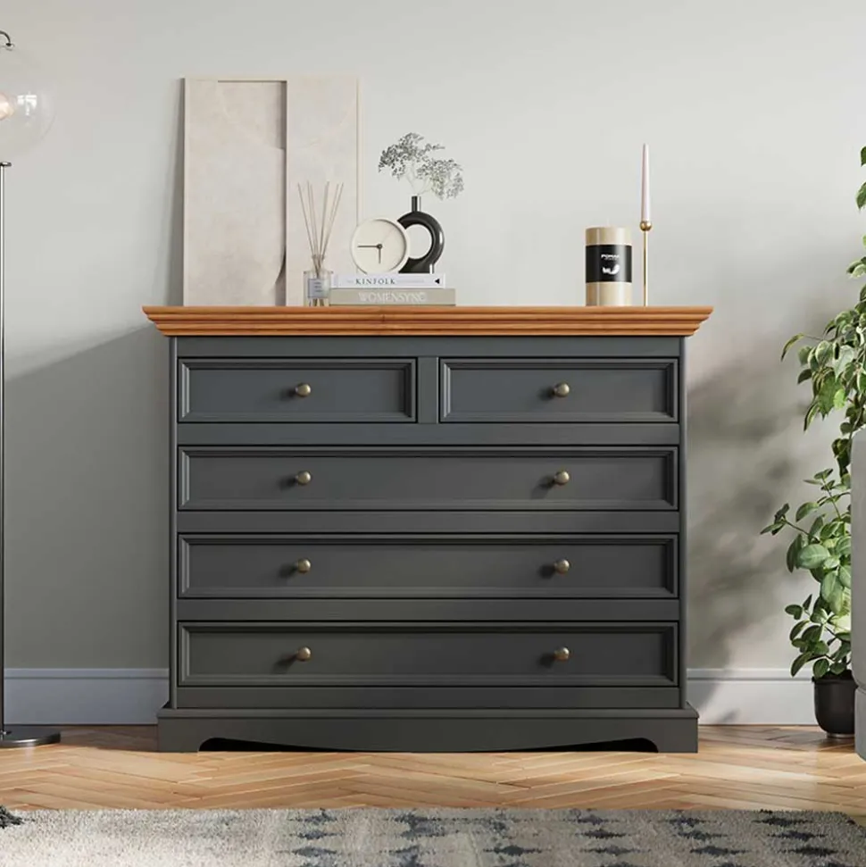 112x88x45 cm Landhaus Kommode in Grau & Eiche - Witenga