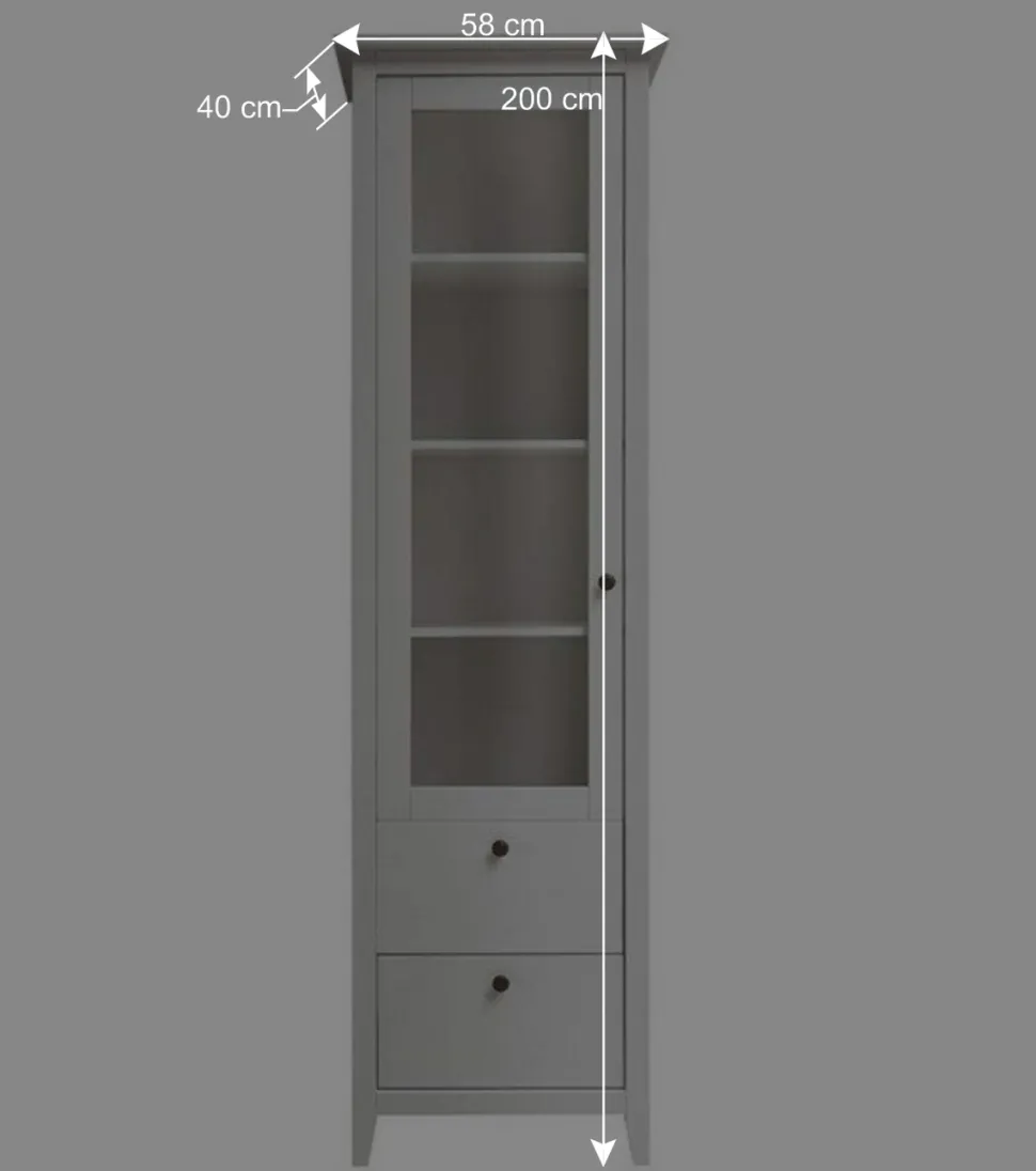 58x200x40 cm Skandi Vitrine in Weiß lackiert - Astinion