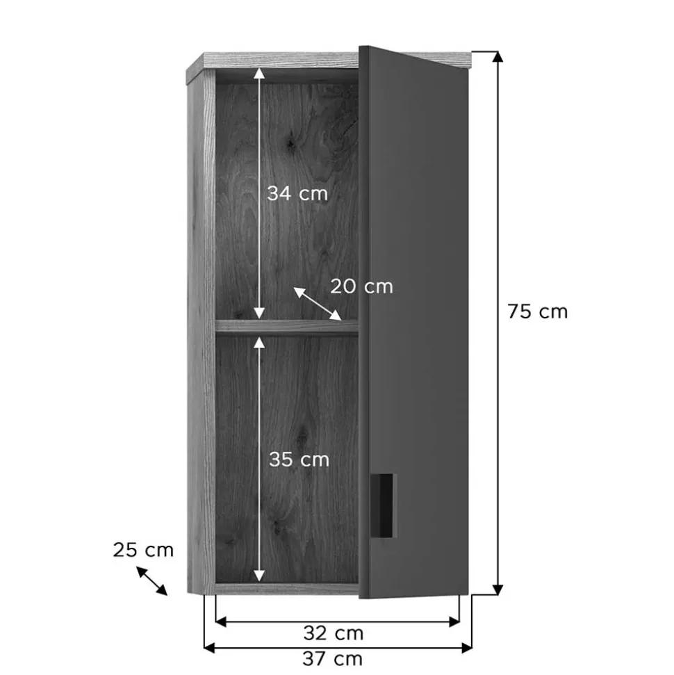 37x75x25 cm 1-türiger Bad Oberschrank modern - Steikun