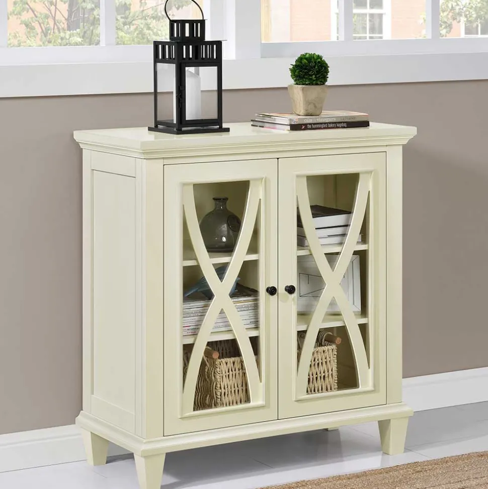 80x87x38 cm Vintage Vitrine in Cremeweiß - Arvid