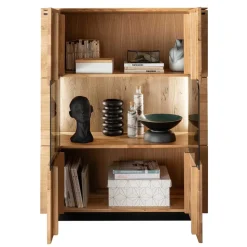 99x127x42 cm Wildeiche Highboard mit Rauchglas Einsätzen - Cibao