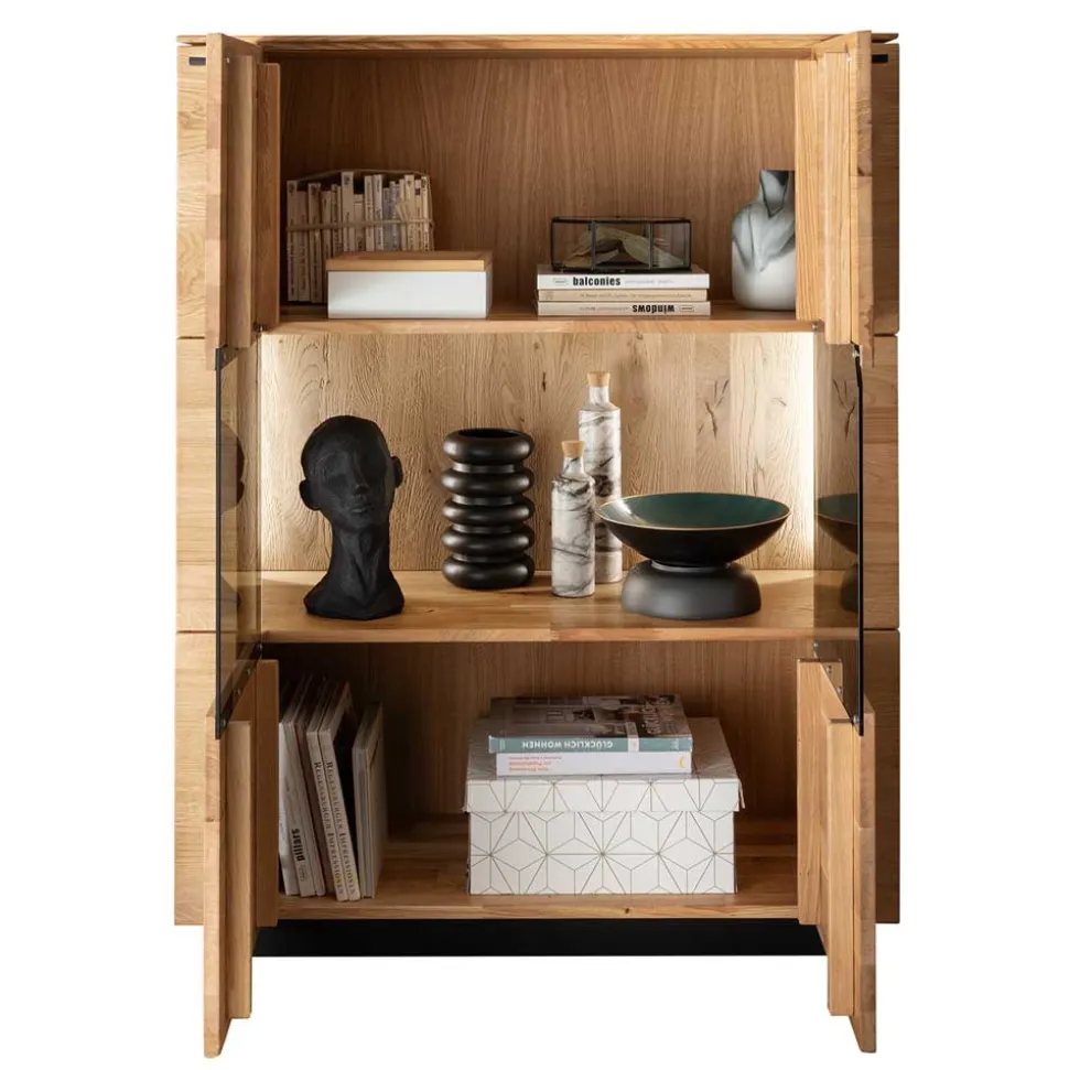 99x127x42 cm Wildeiche Highboard mit Rauchglas Einsätzen - Cibao