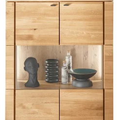 99x127x42 cm Wildeiche Highboard mit Rauchglas Einsätzen - Cibao