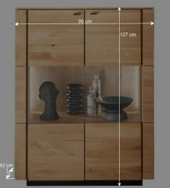 99x127x42 cm Wildeiche Highboard mit Rauchglas Einsätzen - Cibao