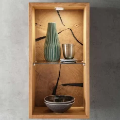34x64x20 cm Wildeiche Regal mit Glasboden - Acapella