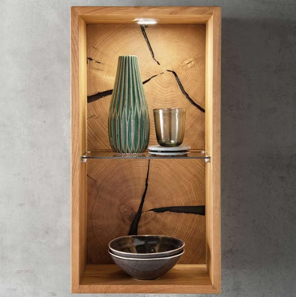 34x64x20 cm Wildeiche Regal mit Glasboden - Acapella