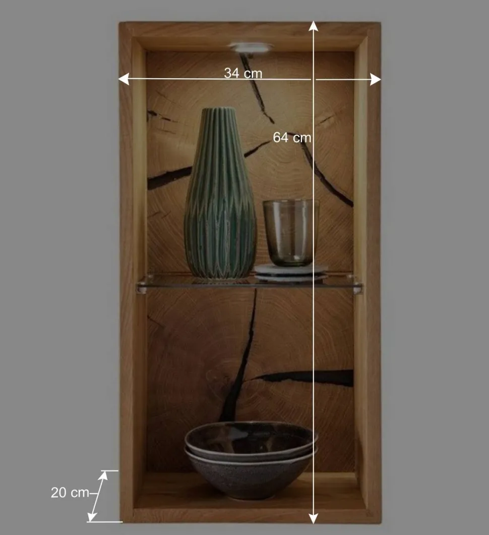 34x64x20 cm Wildeiche Regal mit Glasboden - Acapella
