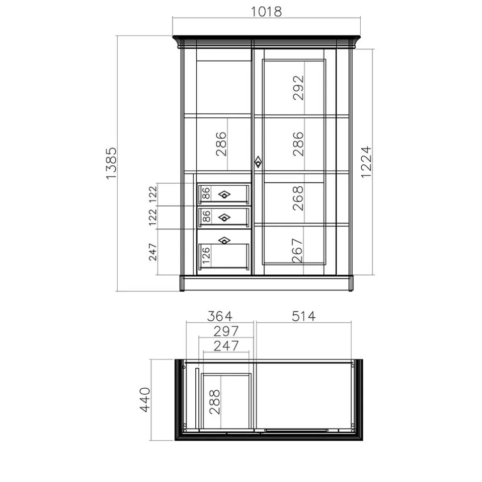 102x139x44 Country Highboard zweifarbig - Diatara