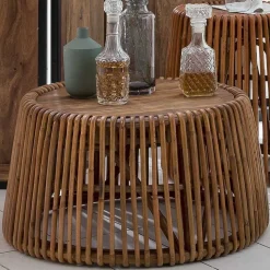 69x38x69 Design Couchtisch aus Recyclingholz & Rattan - Valtte