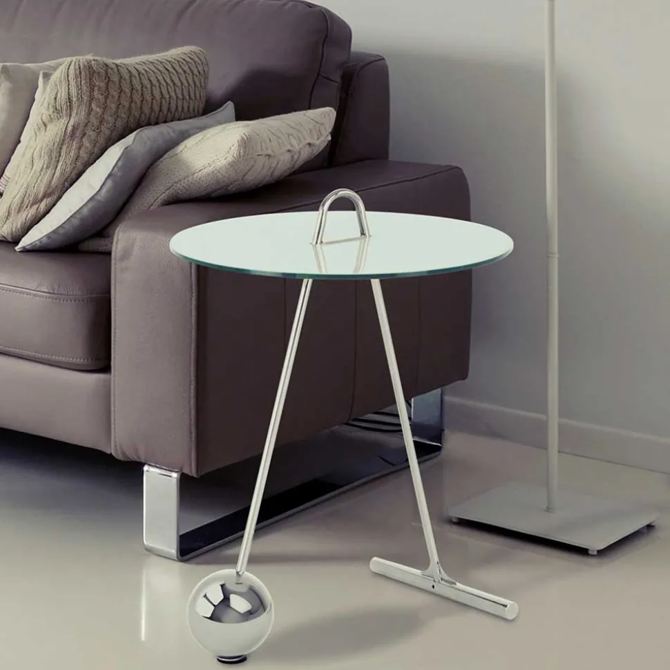 46x60x46 Design Glastisch in Weiß & Silber - Twinta