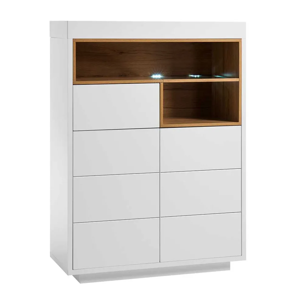 99x135x40 Design Highboard in Weiß & Eiche - Rucian