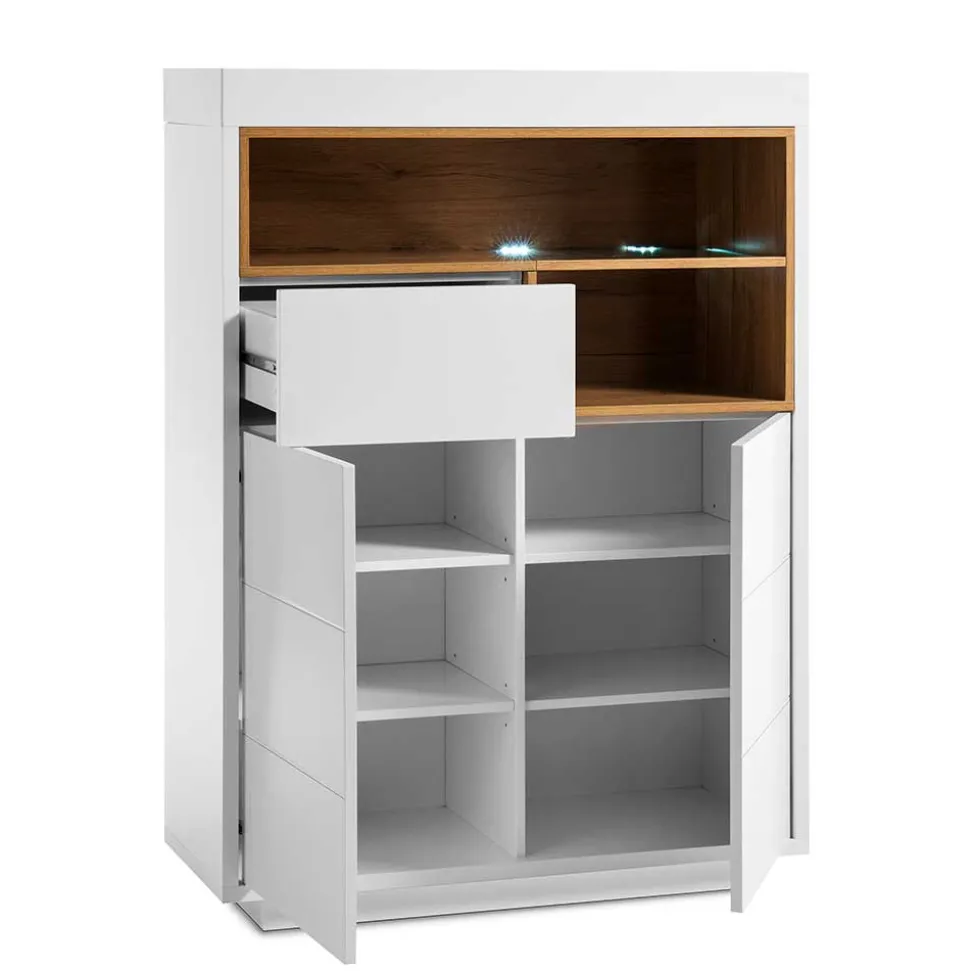 99x135x40 Design Highboard in Weiß & Eiche - Rucian