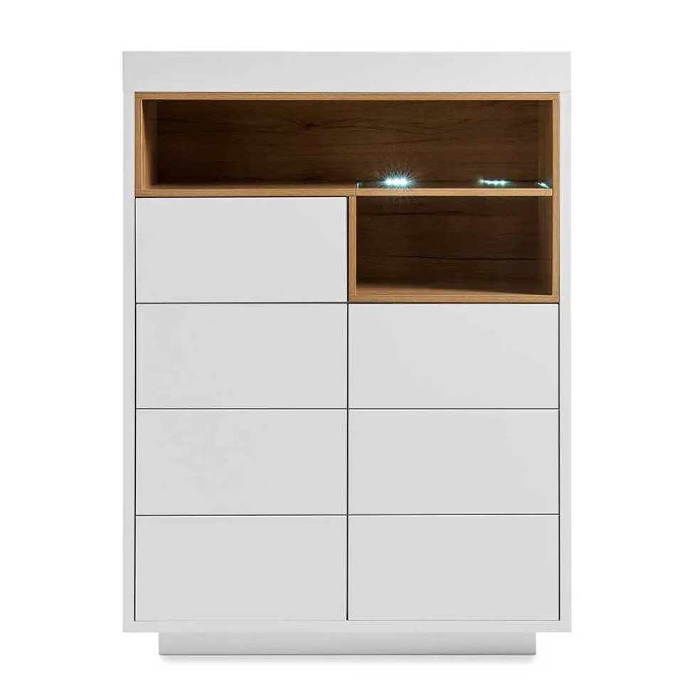 99x135x40 Design Highboard in Weiß & Eiche - Rucian