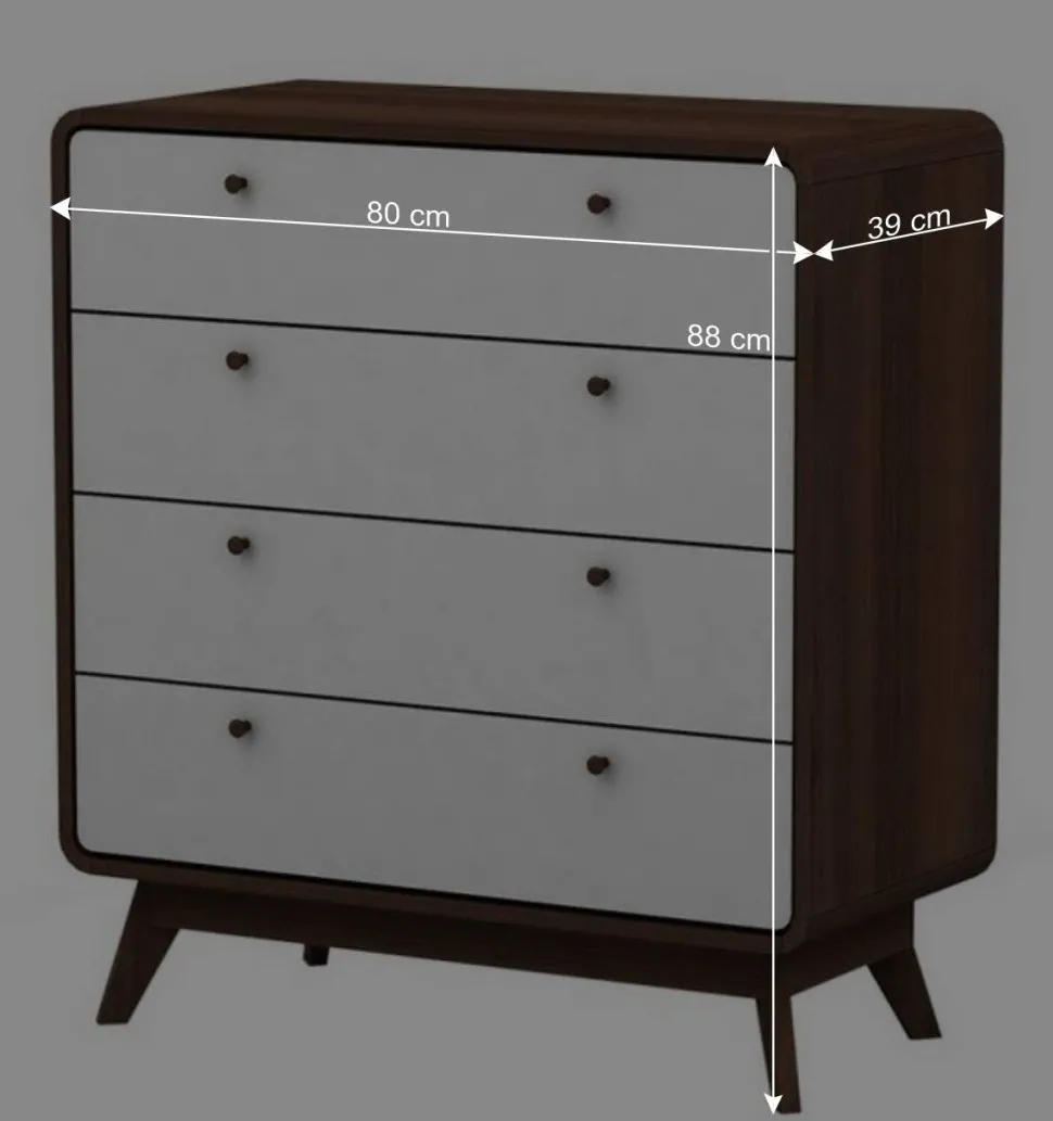 80x88x39 Design Kommode in Weiß & Walnuss - Devkan