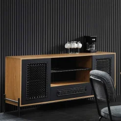 164x76x43 Design Sideboard mit Kunstrattan Geflecht - Zavias
