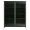 110x140x40 Dunkelgrüne Highboard Vitrine aus Stahl - Estellos