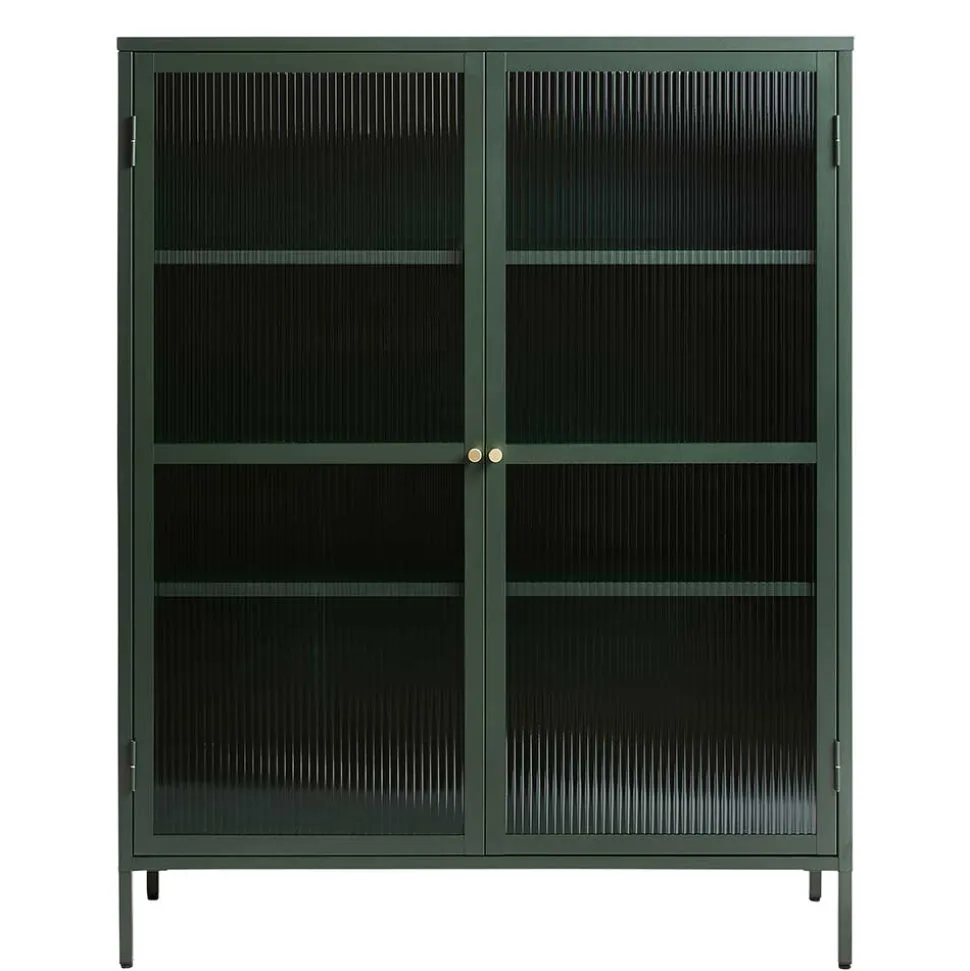 110x140x40 Dunkelgrüne Highboard Vitrine aus Stahl - Estellos