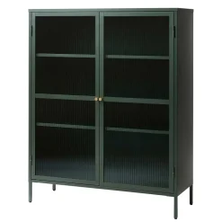 110x140x40 Dunkelgrüne Highboard Vitrine aus Stahl - Estellos