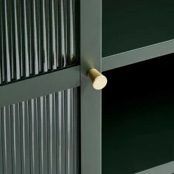 110x140x40 Dunkelgrüne Highboard Vitrine aus Stahl - Estellos