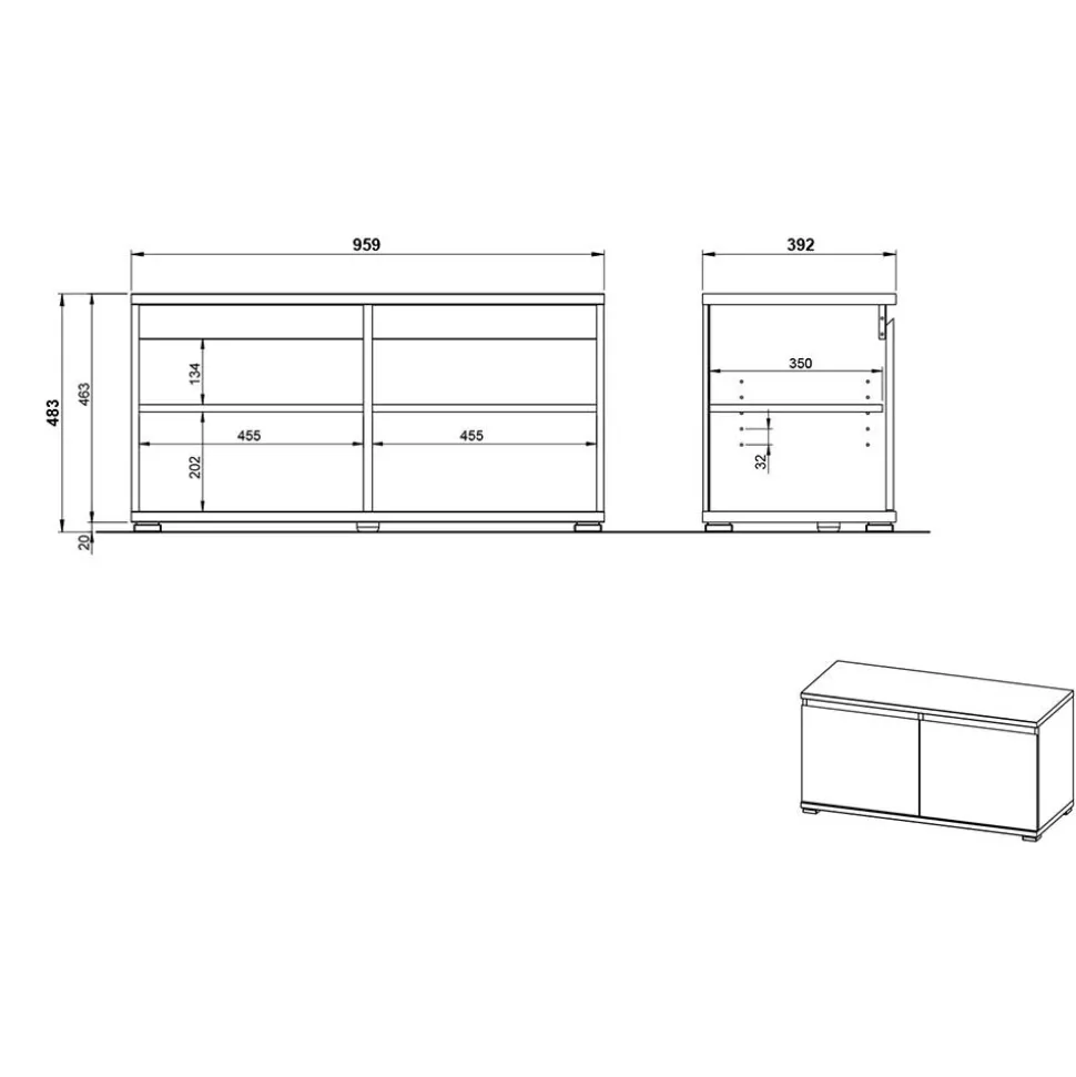 96x40x40 Flurbank mit zwei Türen - Orsecca