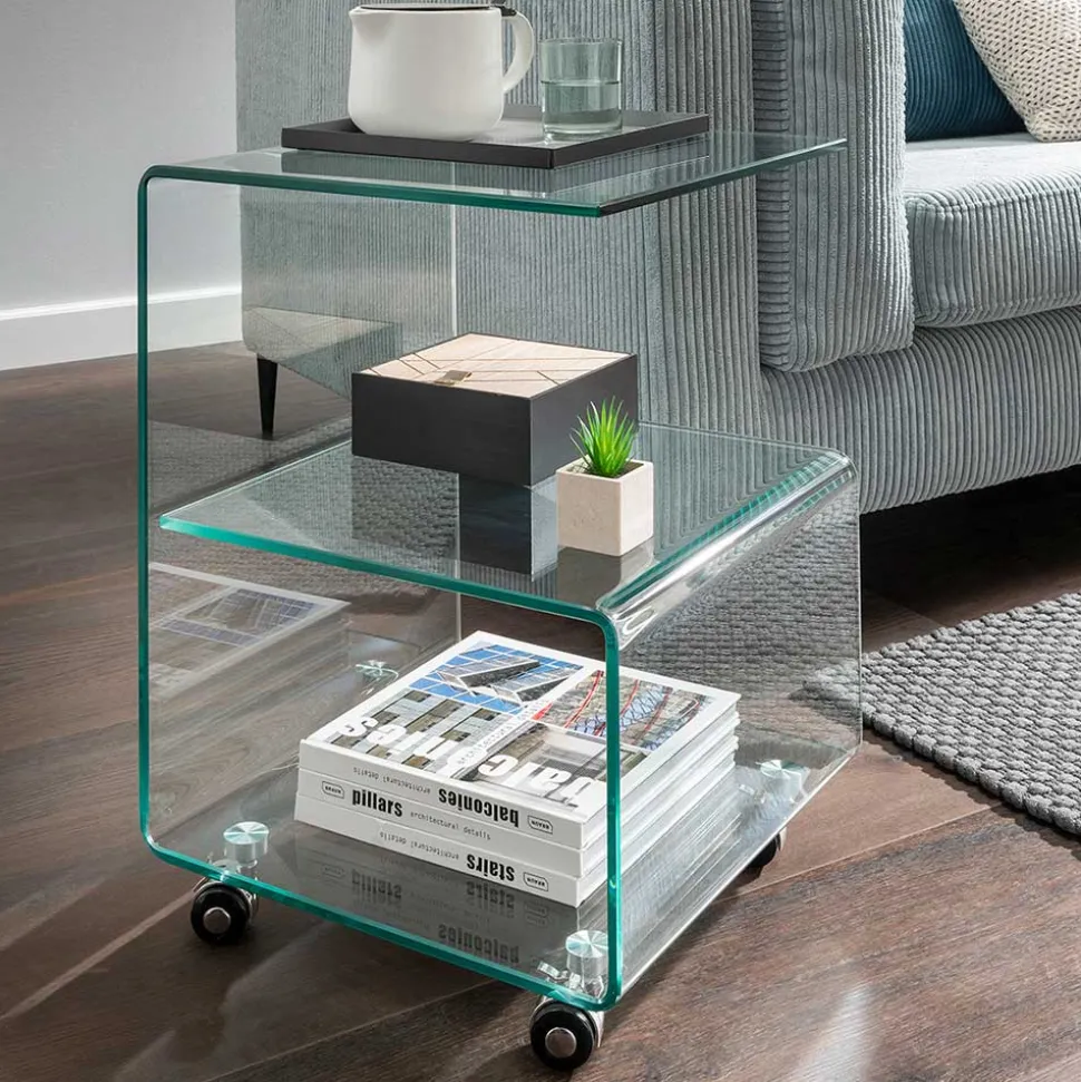 40x60x40 Glastisch auf Rollen modern - Heuser